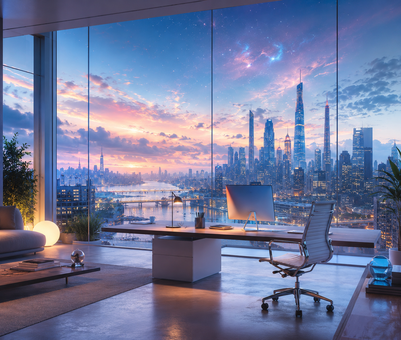 druniq – modernes Studio mit Skyline-Blick